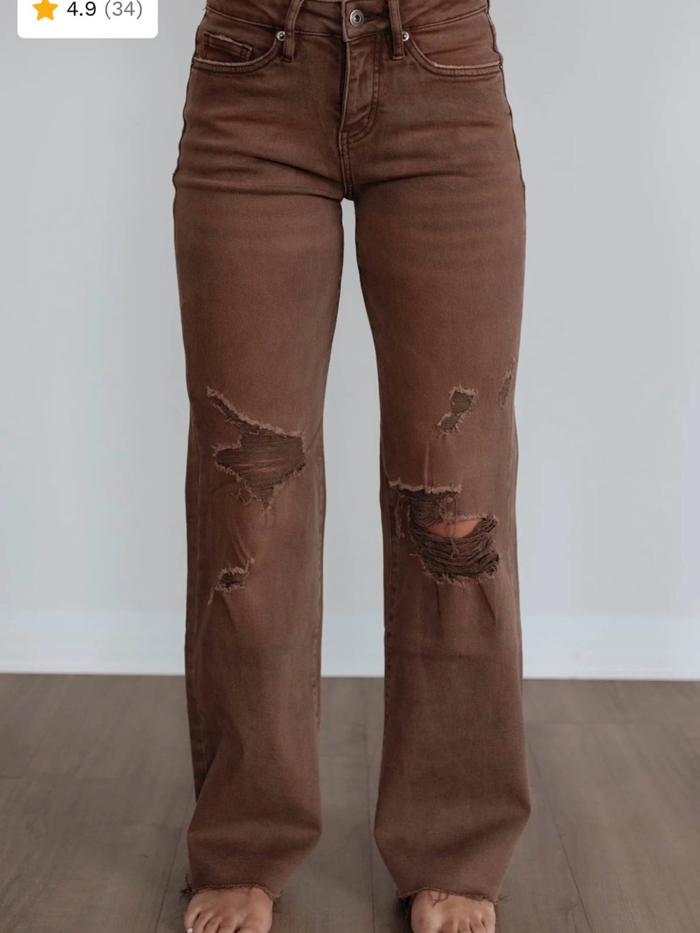 Distressed High-Rise Brown Wide-Leg Jeans